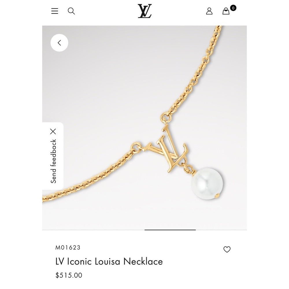 Louis Vuitton LV Iconic Louisa Pendant Pearl Necklace Gold Adjustable M01623